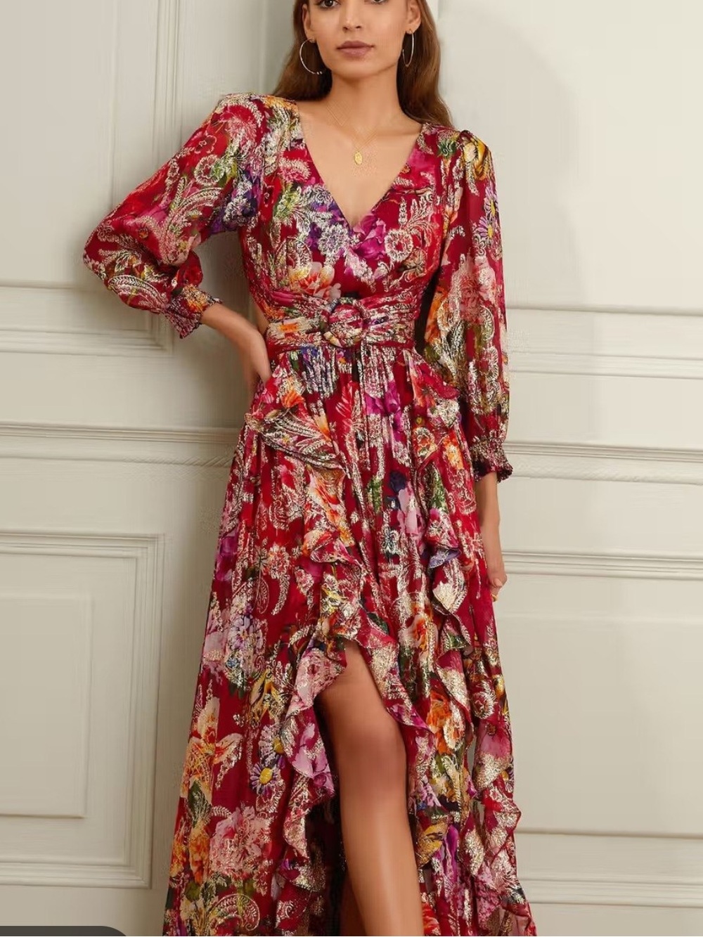 RannaGill Floral Wrap Maxi Dress - Red Floral